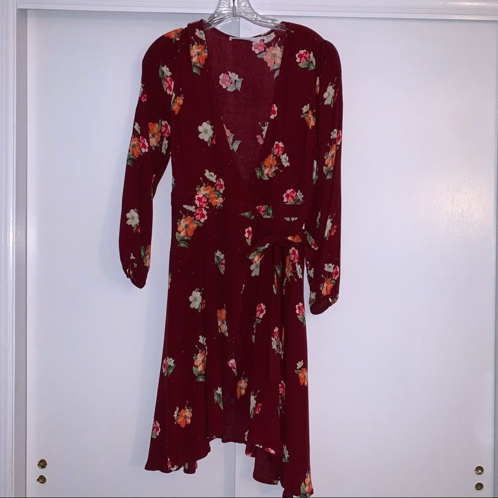 Maroon high low wrap dress